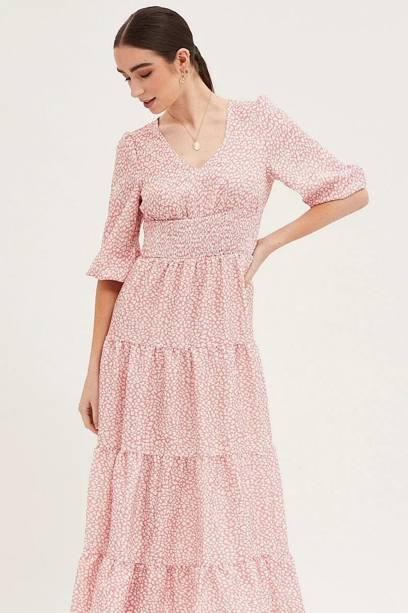 Modern Wardrobe Geo Print Maxi Dress Long Sleeve V Neck