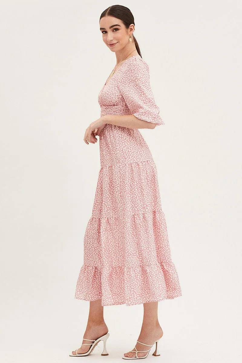 Comfy chic Elegant semi-formal gown Geo Print Maxi Dress Long Sleeve V Neck