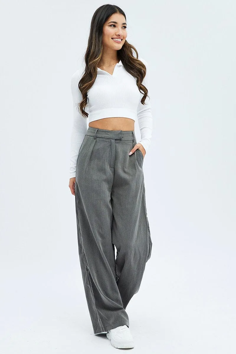 Urban appeal Low Bulk Material Grey Wide Leg Pants Low Rise