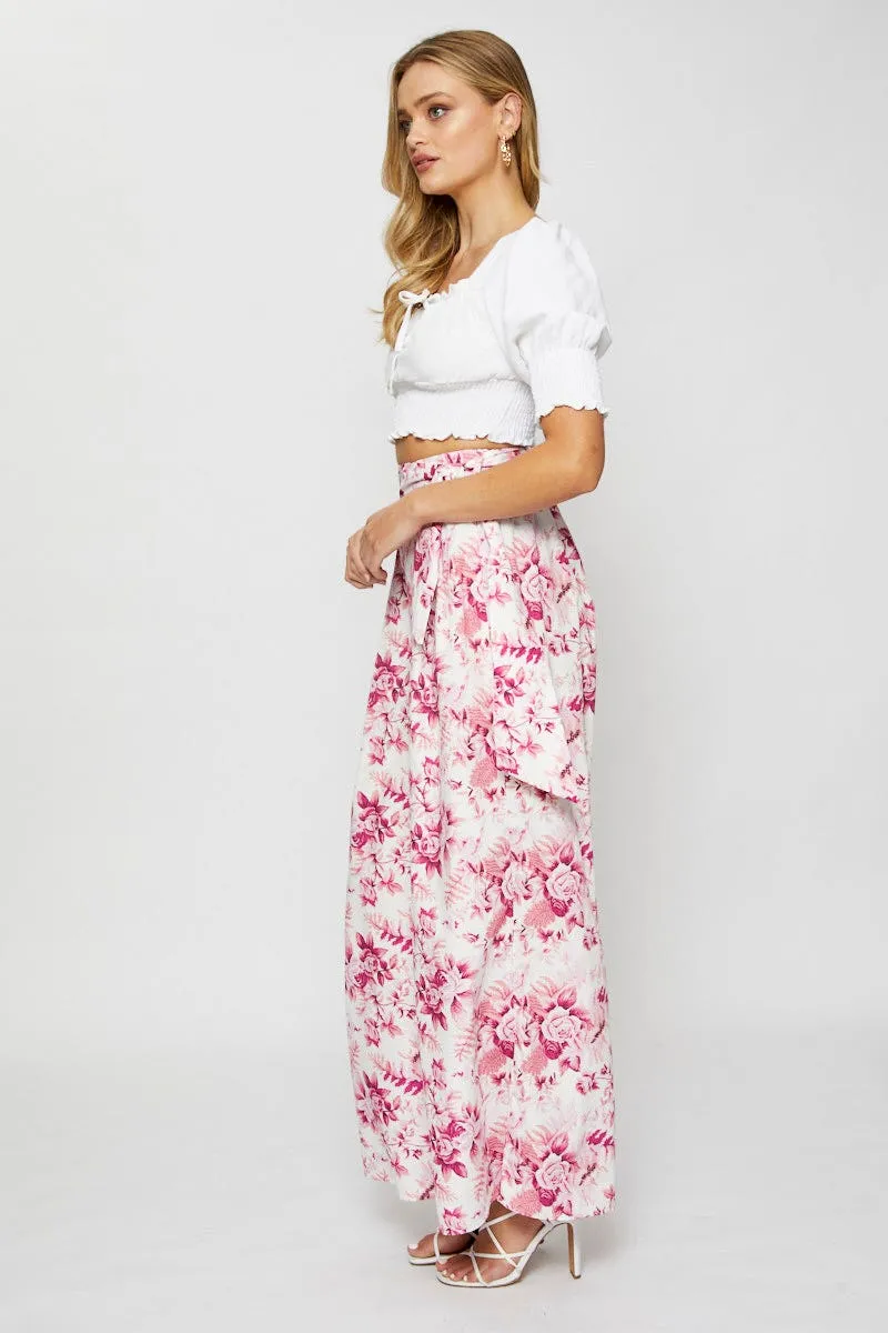 Abrasion Resistant Fabric Print Wide Leg Pants High Rise
