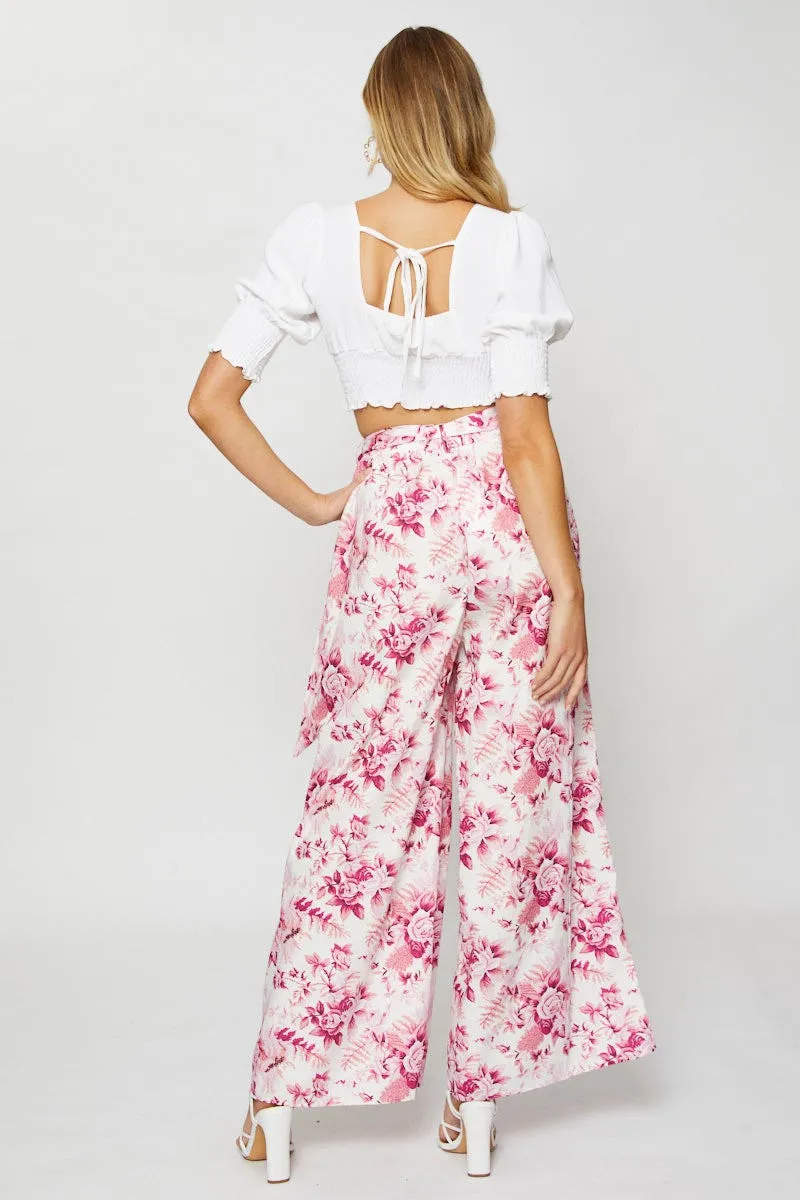 Durable Seam Construction Fashion Stretch Print Wide Leg Pants High Rise
