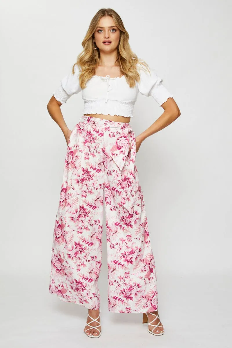 Print Wide Leg Pants High Rise Quick Conversion Hem Ripstop Reinforcement