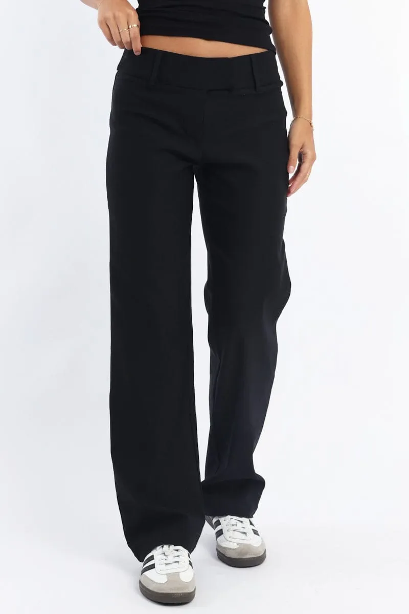 Black Straight Fit Low Rise Pants Outdoor Wear WrinkleFreeFinish