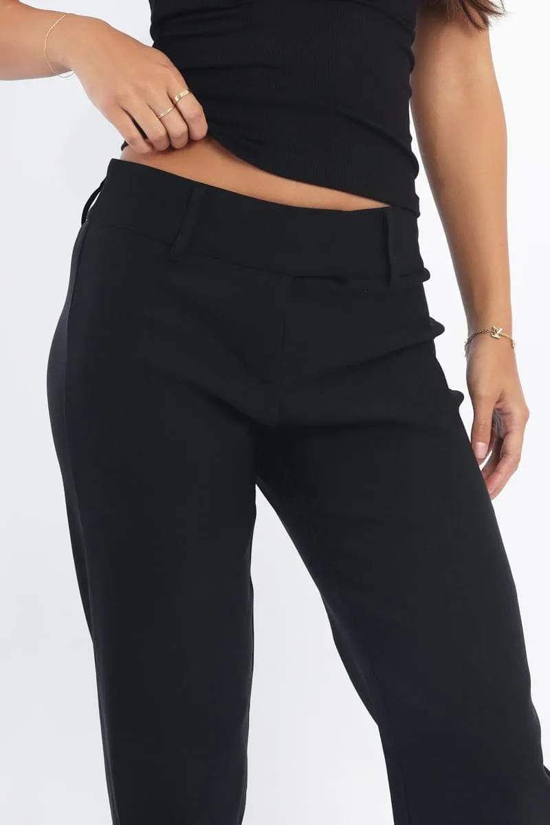 Black Straight Fit Low Rise Pants Temperature Regulating Fabric Versatile Layering