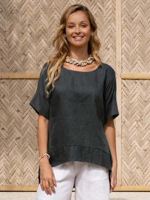 Costa French Linen and Cotton Top Charcoal Functional Comfort Silk combination
