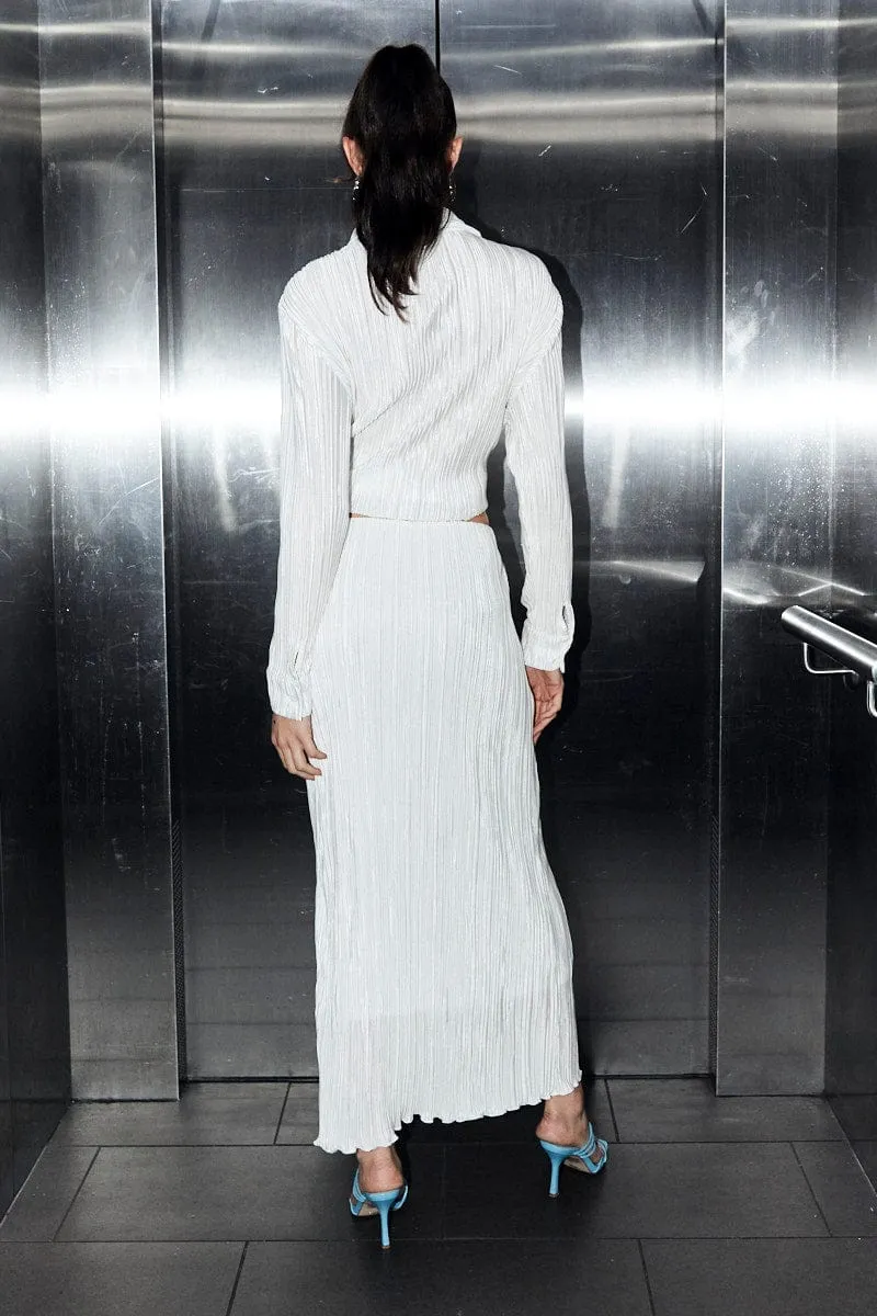 Mid Rise White Plisse Skirt Maxi High Rise