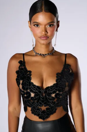 Flex Fit Armholes IN THE GARDEN VELVET BRALETTE TOP IN BLACK