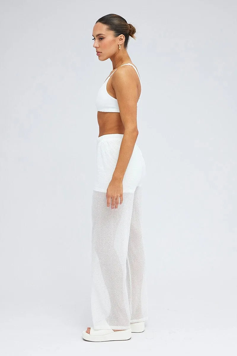 White Wide Leg Pants Elasticated Waist Fashion Comfort Wear