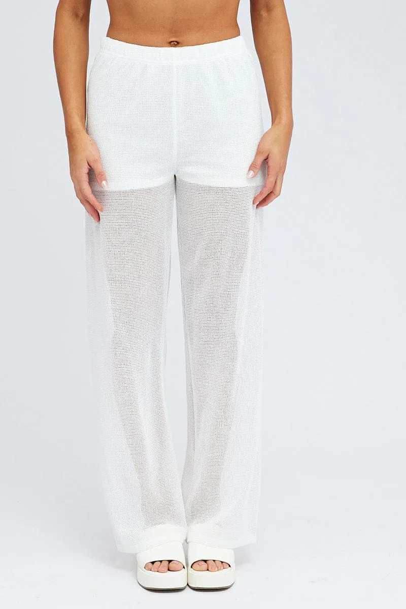 White Wide Leg Pants Elasticated Waist Smart Style Travel Ready