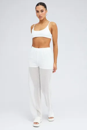 NonSlipInnerGrip Fade Resistant Dye White Wide Leg Pants Elasticated Waist