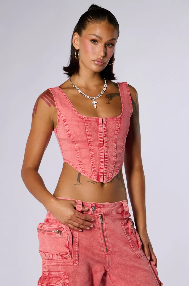 OUT THE MUD ACID WASH DENIM CORSET TOP Moisture Management