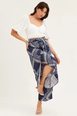 Versatile Fit Boho Print High Rise Front Split Wide Leg Pants