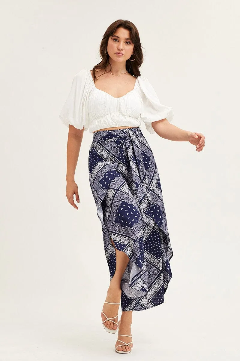 Simple Fit Boho Print High Rise Front Split Wide Leg Pants