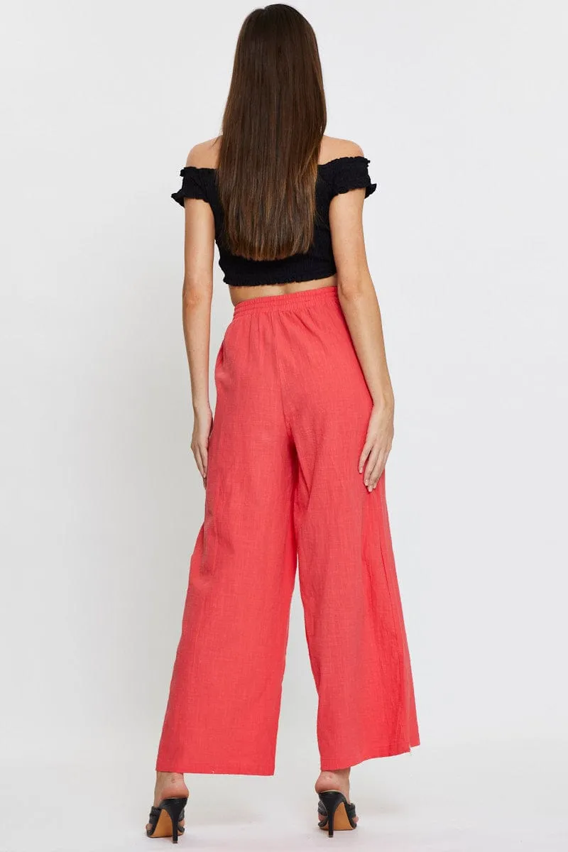 All-Purpose Wear Pink Wide Leg Pants Elastic Waist