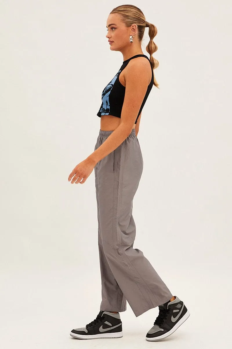 clean design Grey Cargo Parachute Pants