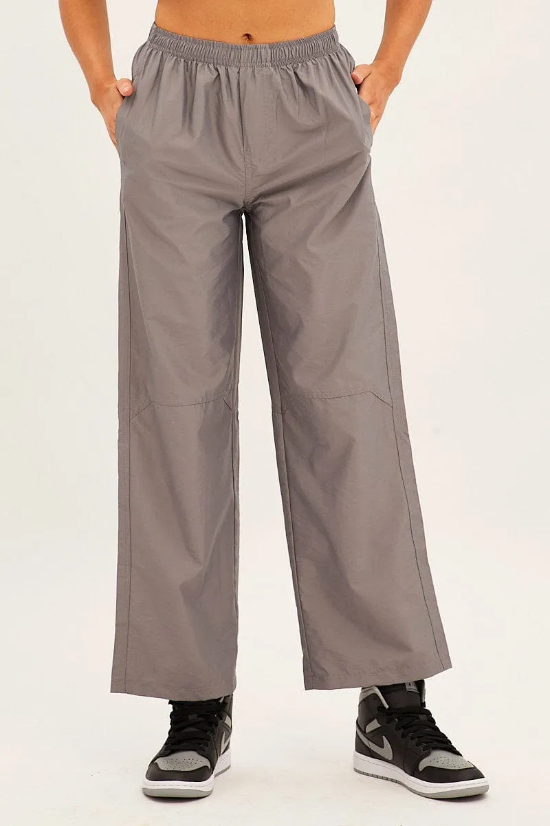 Grey Cargo Parachute Pants Low Profile