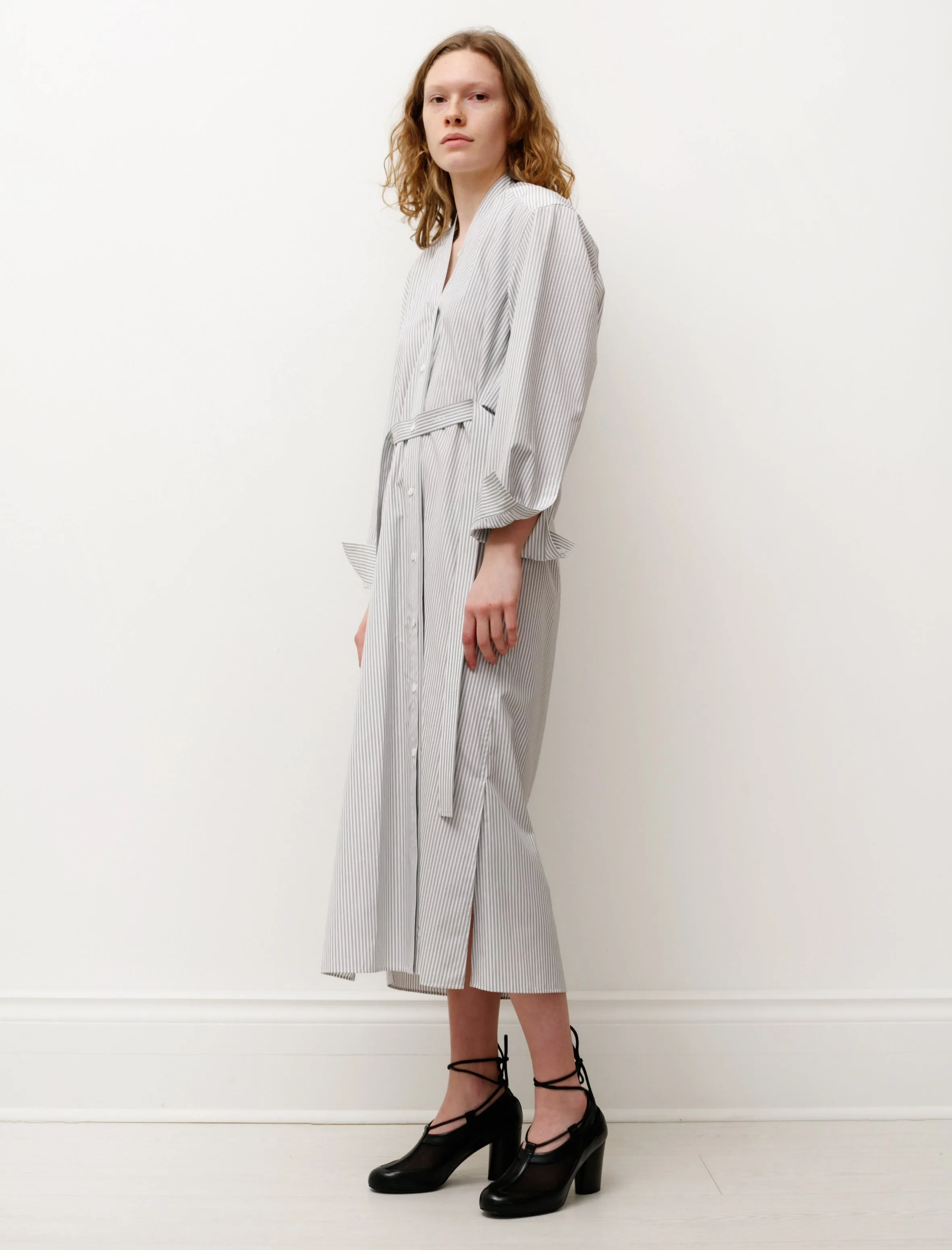 Tilted Shirtdress Striped White/Black TaglessCollar