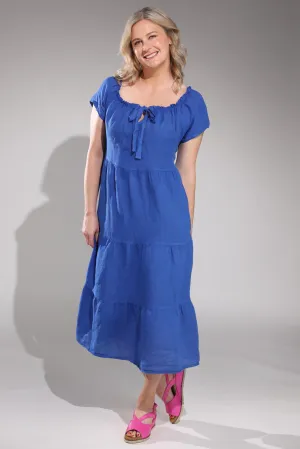 Made in Italy 100% Linen Maxi Dress | AZURE | 0208A1 Everyday Fashion Organic Cotton Certification