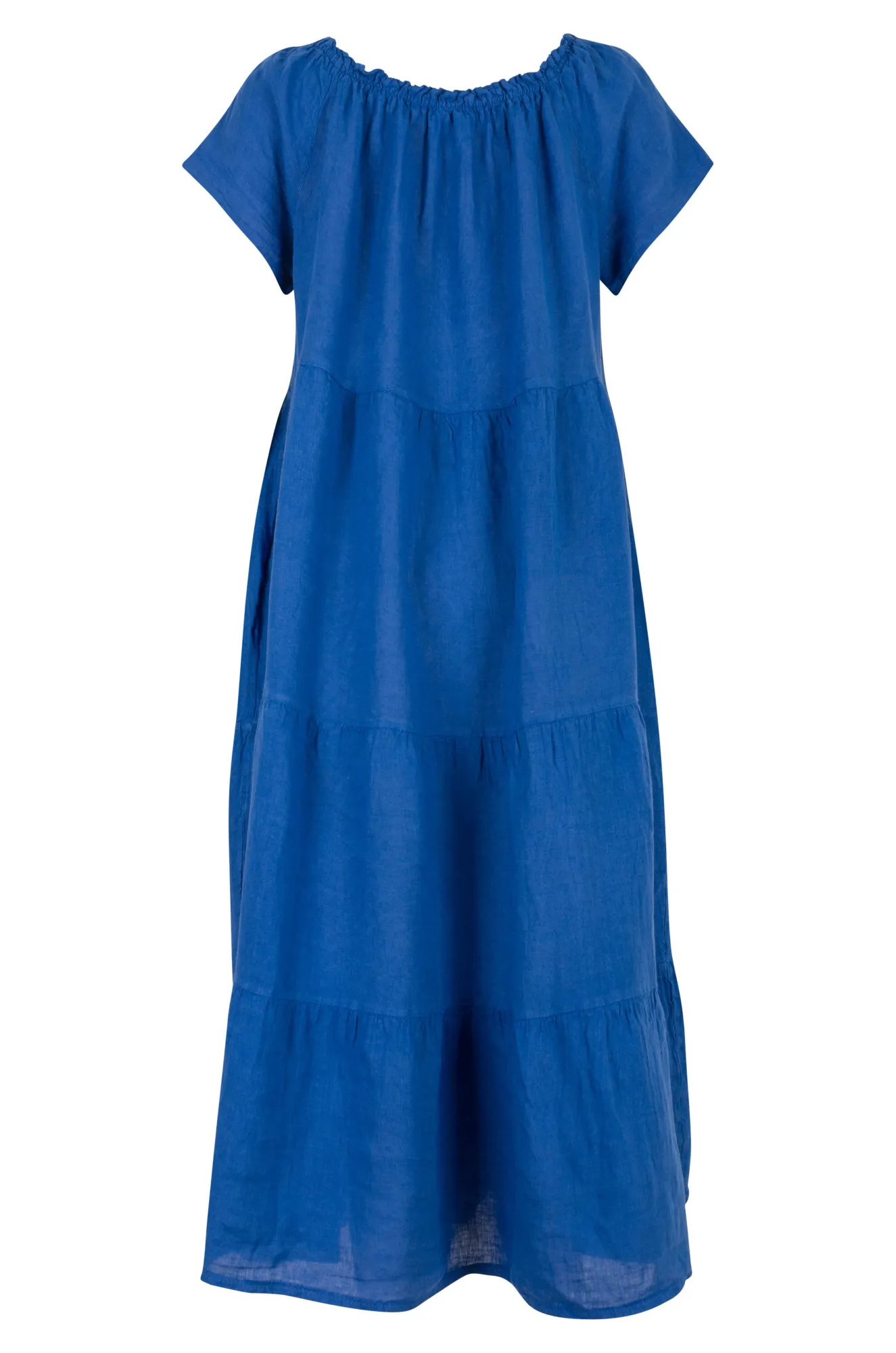FlexibleJointConstruction ComfortWaistband Made in Italy 100% Linen Maxi Dress | AZURE | 0208A1