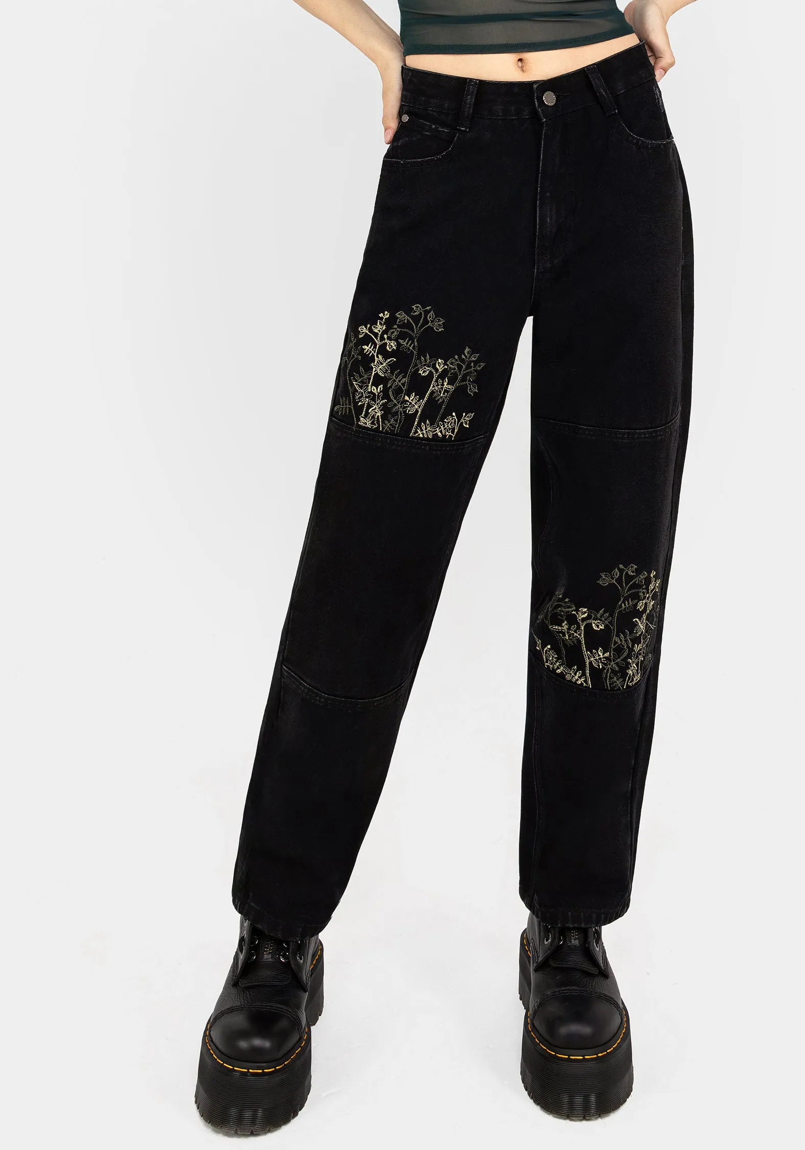Buckthorn Embroidered Denim Barrel Leg Jeans Smart Style Easy Pairing