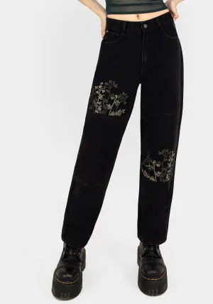 Buckthorn Embroidered Denim Barrel Leg Jeans Smart Style Easy Pairing