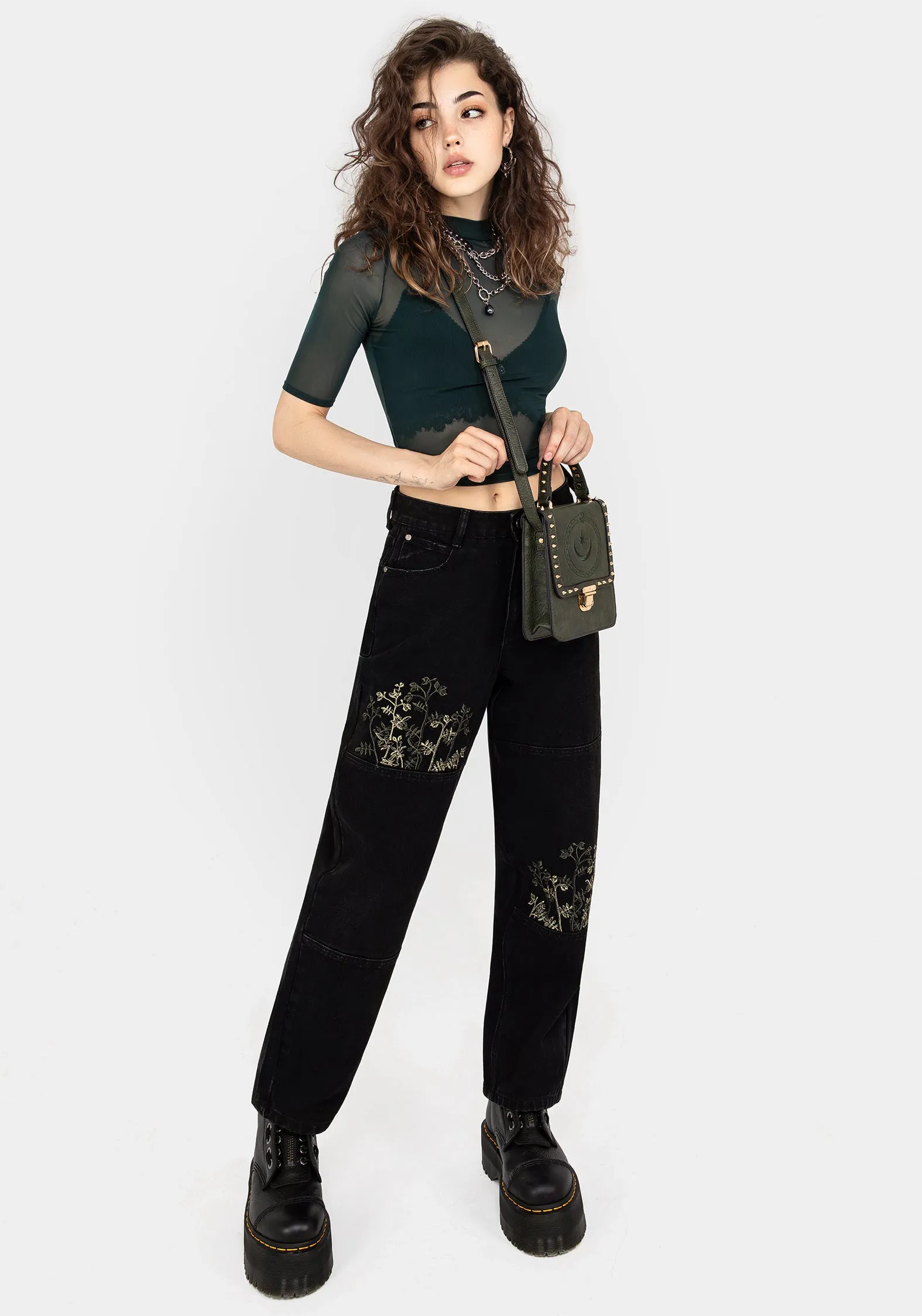 Buckthorn Embroidered Denim Barrel Leg Jeans Great Base