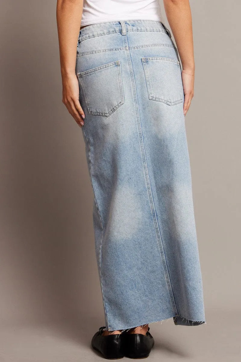 UV Protection Easy Combo Denim Maxi Skirt High Rise Front Split