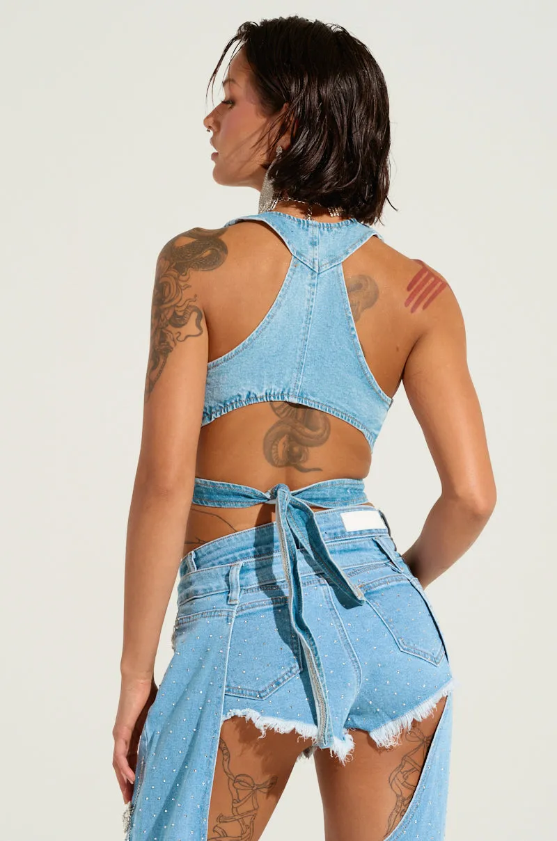 DIVALICIOUS DENIM BRA TOP Wind Resistant Front