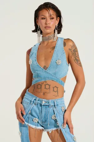 Athletic Cut slim fit DIVALICIOUS DENIM BRA TOP
