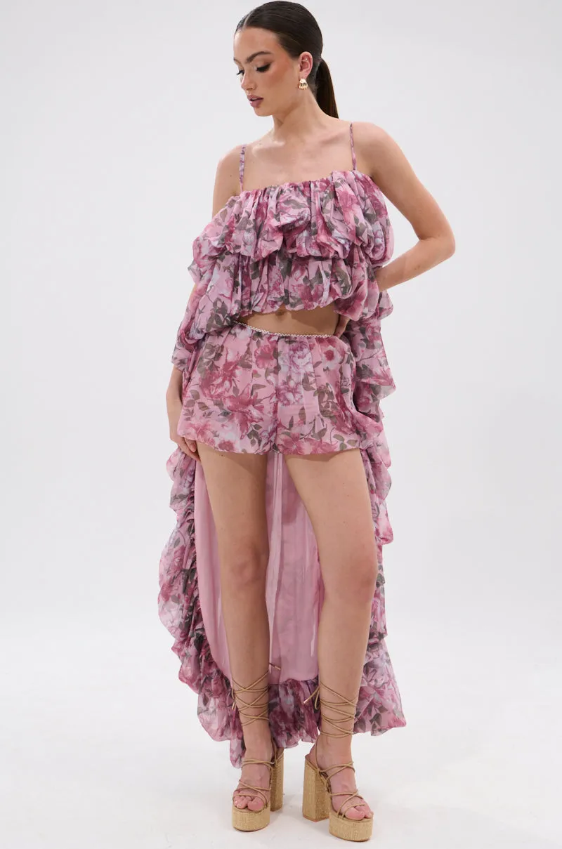 REVERENT FLORAL HIGH LOW BLOUSE TOP Lightweight Performance
