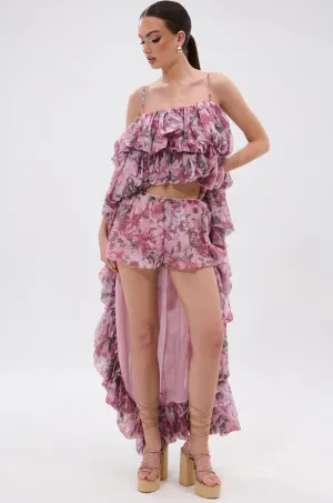 REVERENT FLORAL HIGH LOW BLOUSE TOP Lightweight Performance