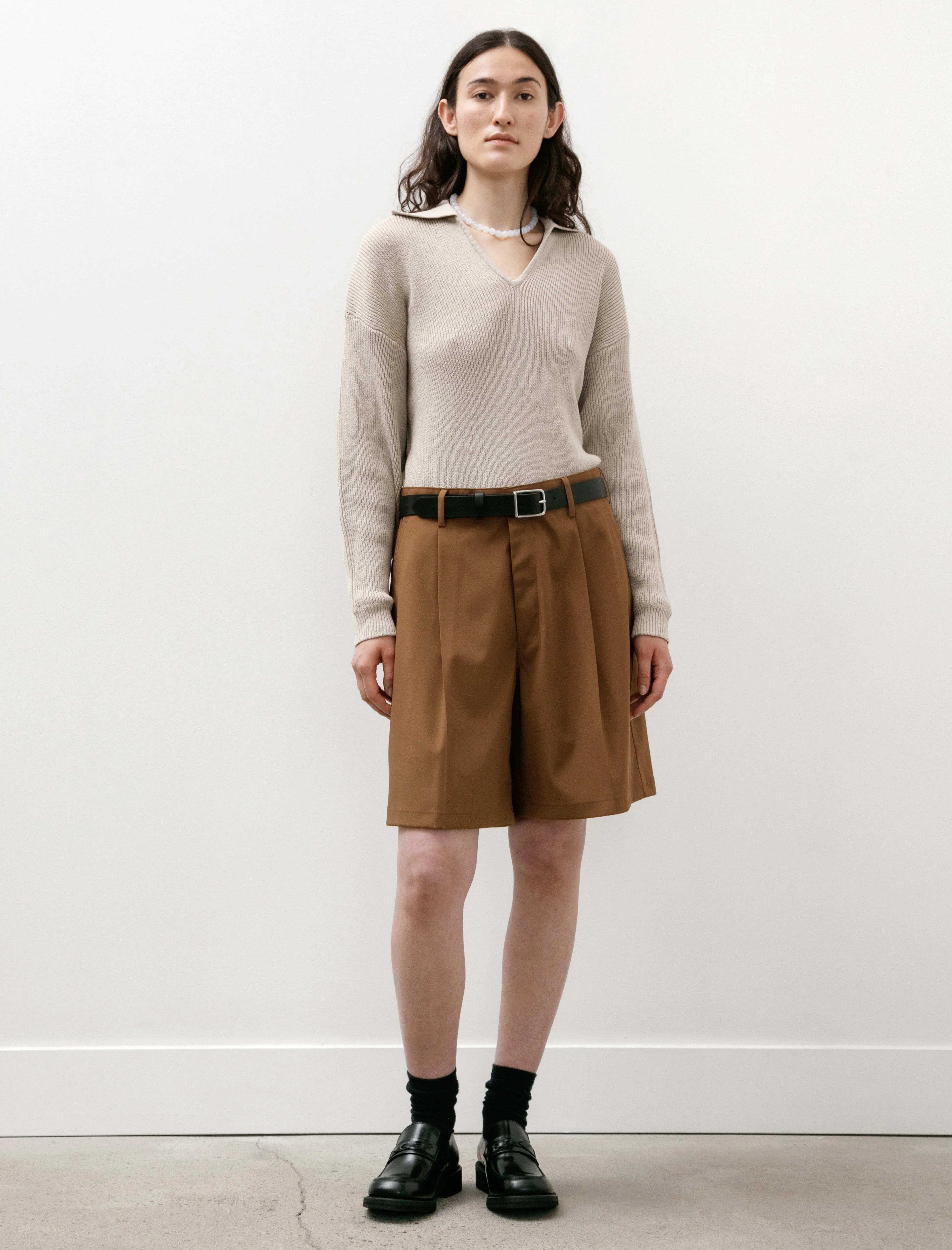 Fade Resistant Material Semi Dull Oxford Shorts Brown