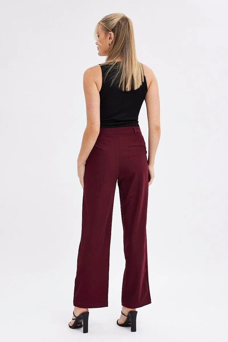 Red Wide Leg Pants Low Rise Cross over Waistband Belt loops