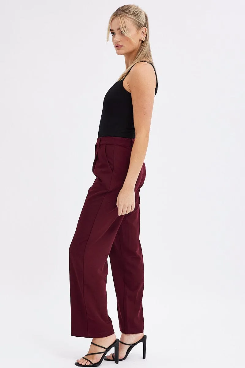 Casual Comfort Wear Versatile Layer Red Wide Leg Pants Low Rise Cross over Waistband