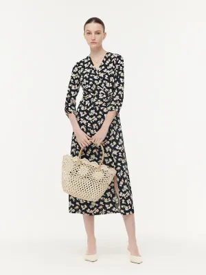 100% Cotton Floral Print Twist Front Women Maxi Dress Reinforced Hem