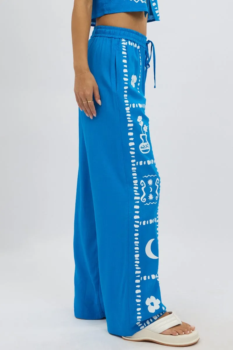 Blue Wide Leg Pants Elasticated Waist Soft Touch Material