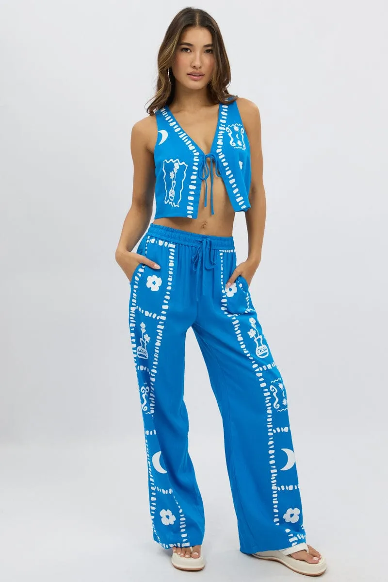 Blue Wide Leg Pants Elasticated Waist QuickDryTechnology