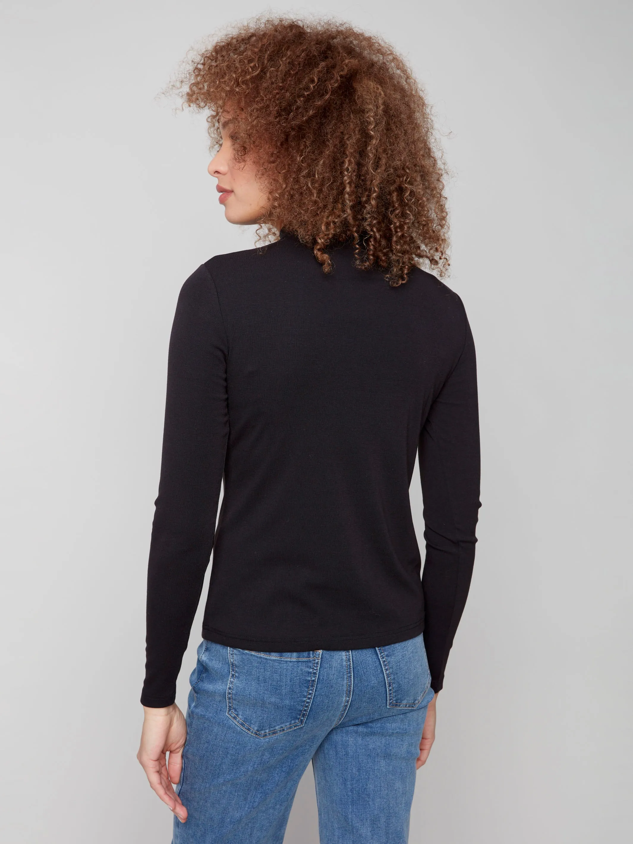 Summer cool Long Sleeve Mock Neck Top - Black