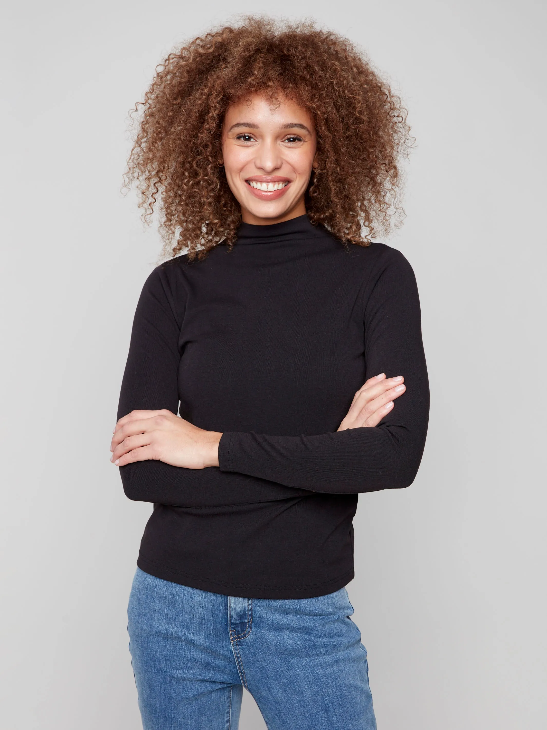 Comfy Comfort OekoTexCertified Long Sleeve Mock Neck Top - Black