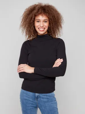Comfy Comfort OekoTexCertified Long Sleeve Mock Neck Top - Black