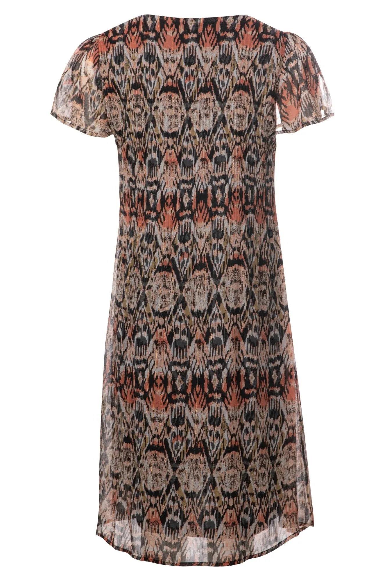 Mini pleat printed Chiffon Dress | Natural Coral Aztec | 8575A1 Planet Care