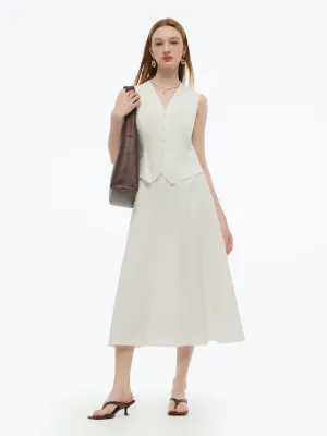 100% Acetate Faux Two-Piece Women Vest Maxi Dress SweatAbsorbingTexture MultiPocket