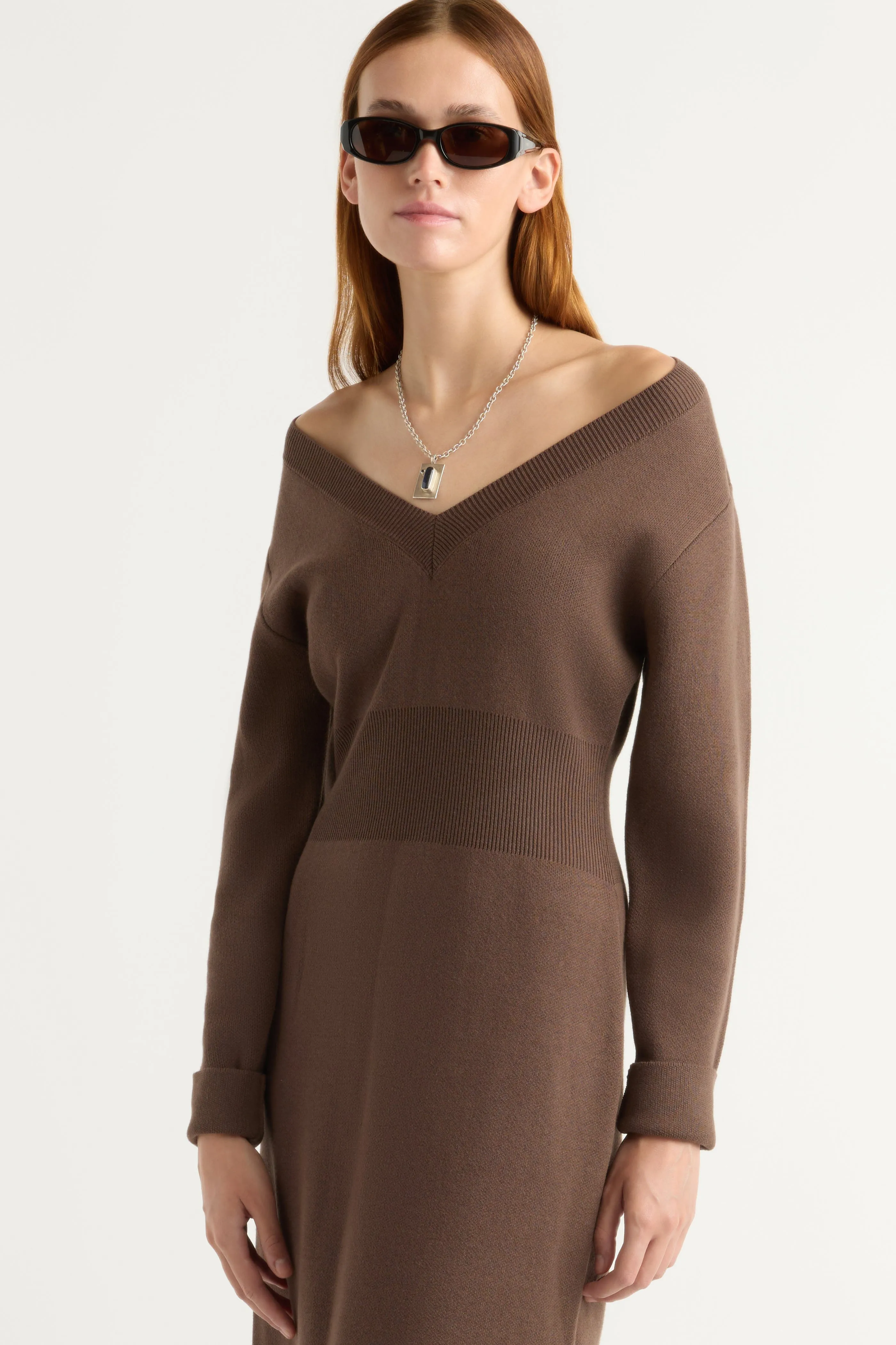 Outdoor Shirt Play Mode Bora Off-Shoulder V-Neck Sweater Dress