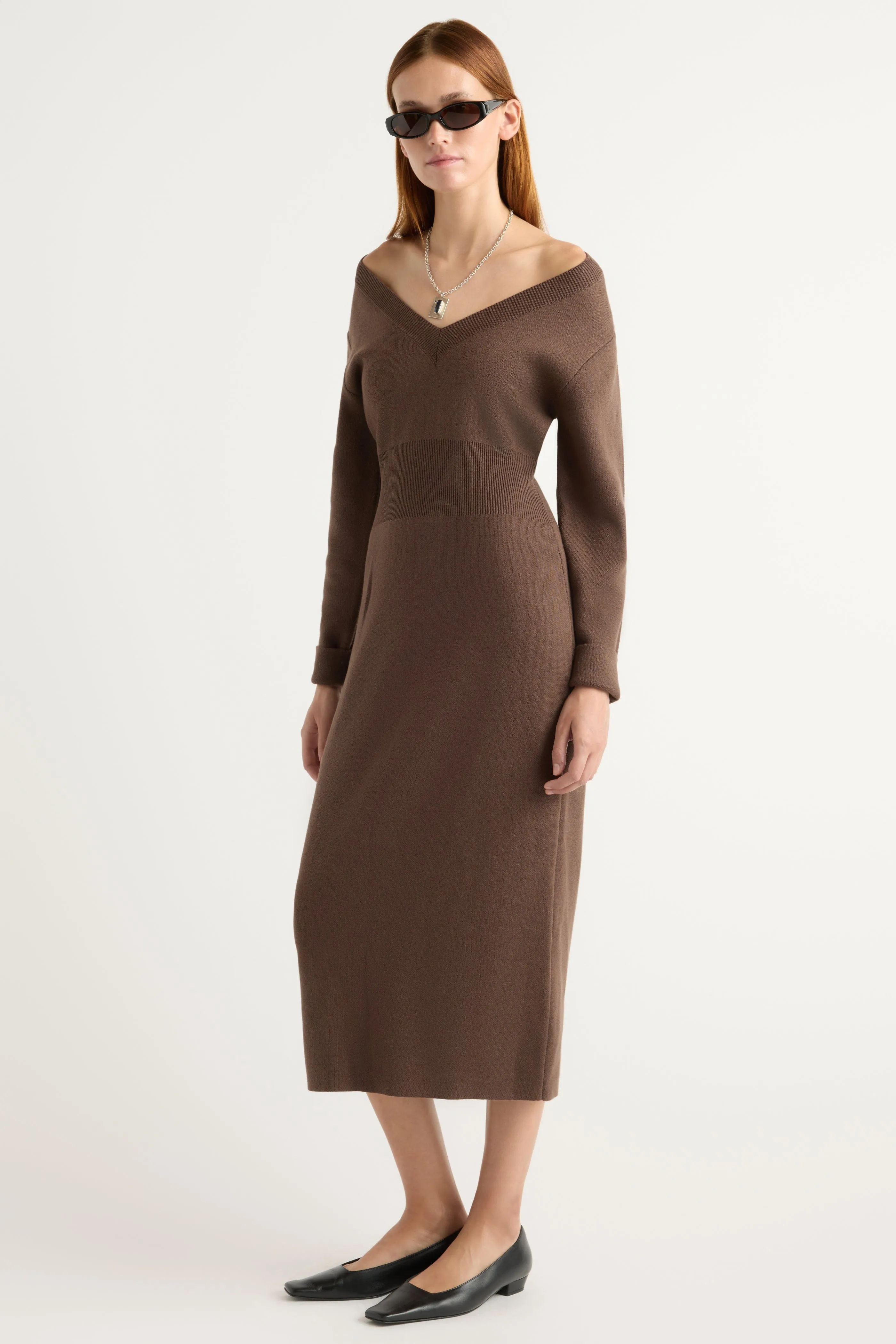Chic Jacket Bora Off-Shoulder V-Neck Sweater Dress