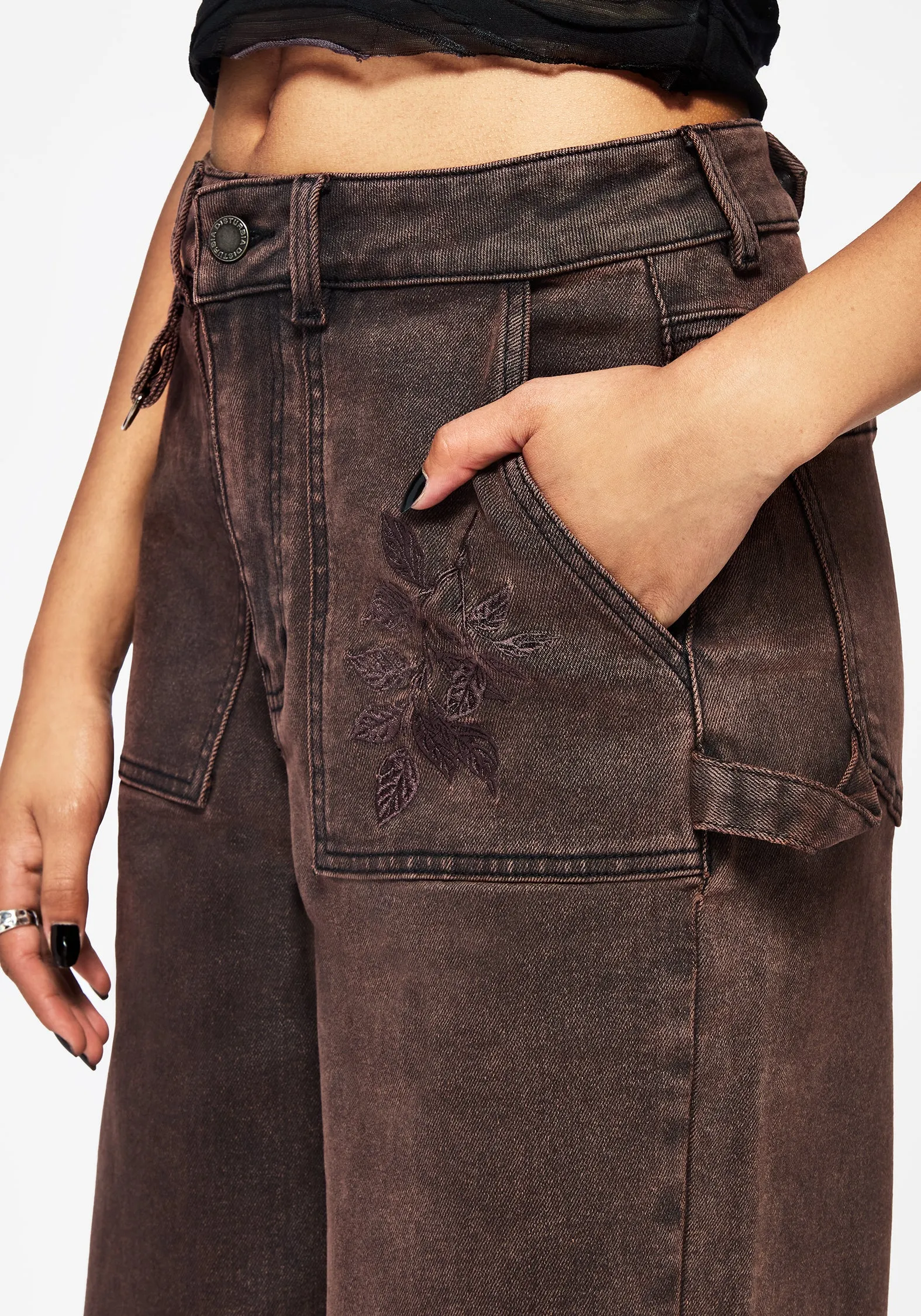 Easy Outfit Trendy Sunny Vibes Echo Autumnal Leaf Embroidered Pocket Detail Cropped Jeans