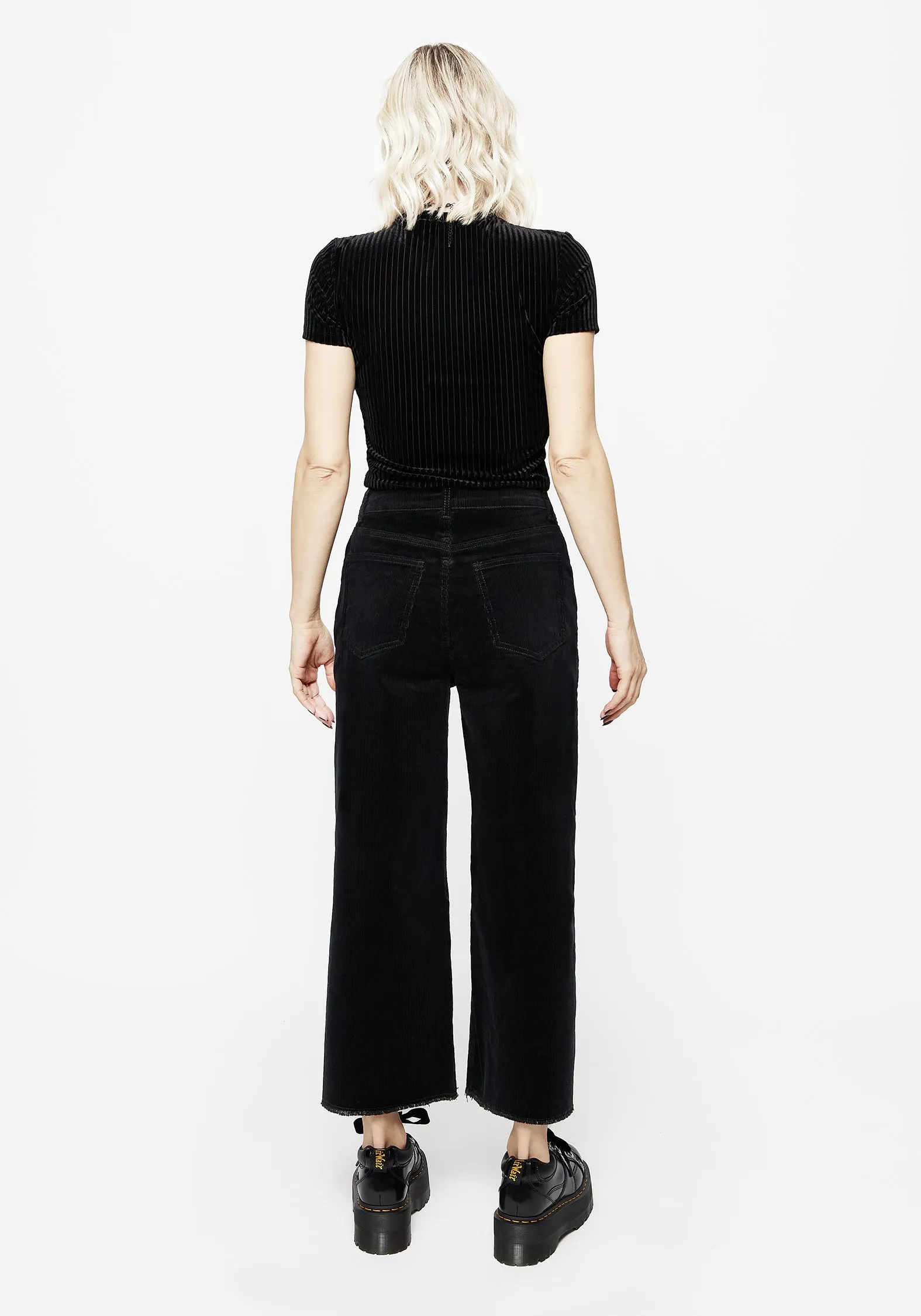 Relaxed Mood Foster Wide Leg Cord Crop Jeans - Black