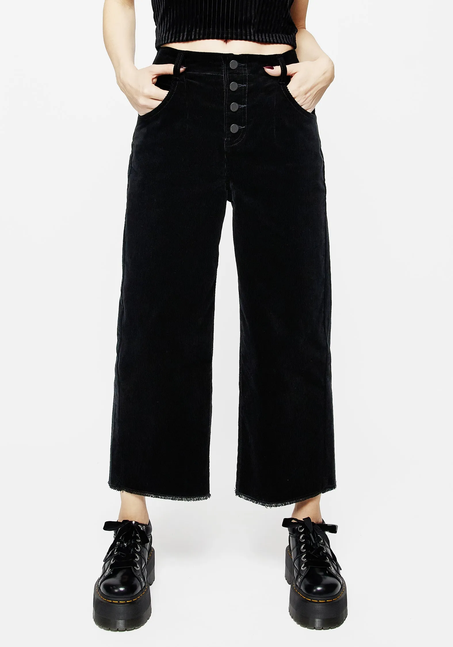 Foster Wide Leg Cord Crop Jeans - Black Traveler Gear Luxury
