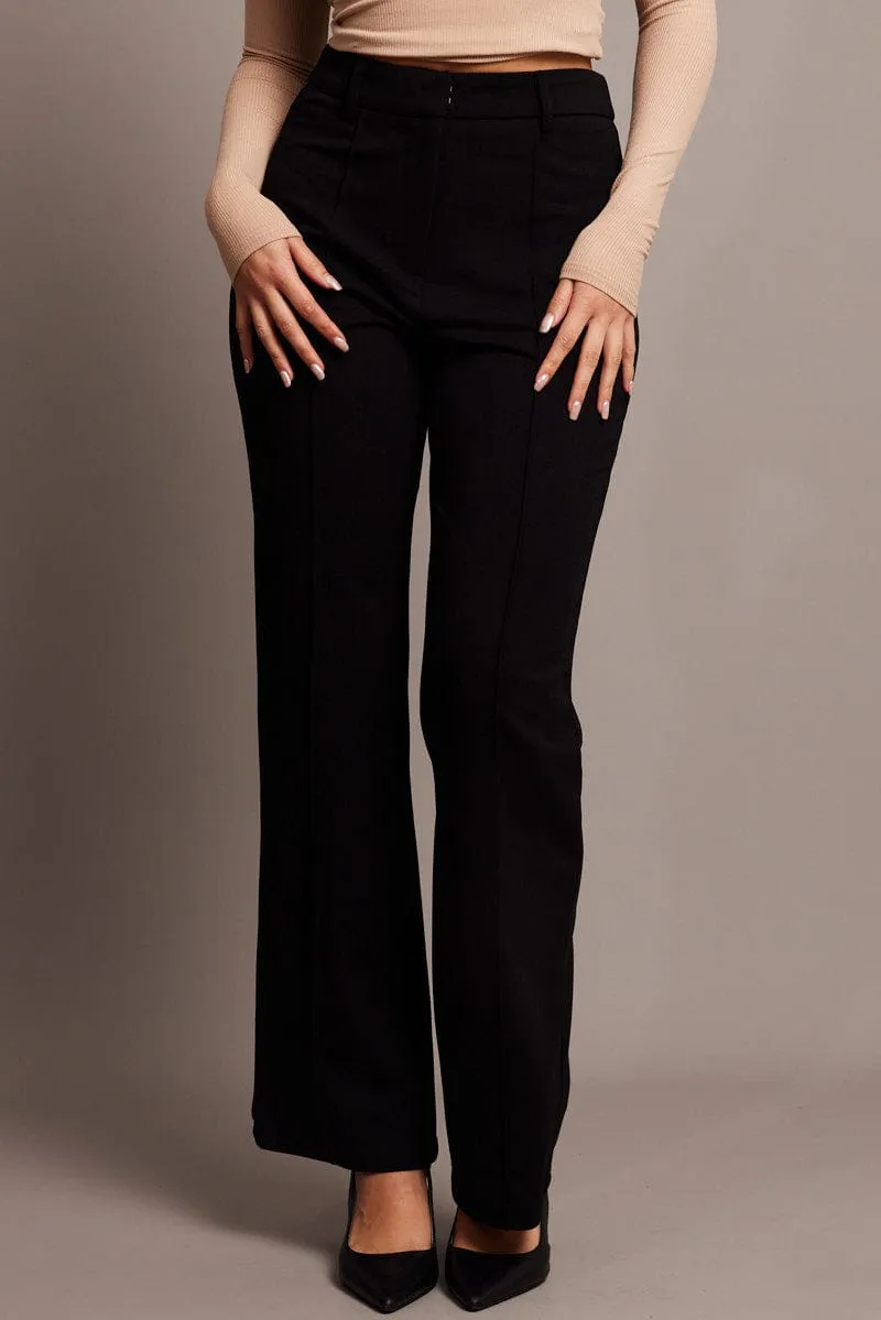 Black Straight Fit Pants High Rise Workwear Stain Release Finish