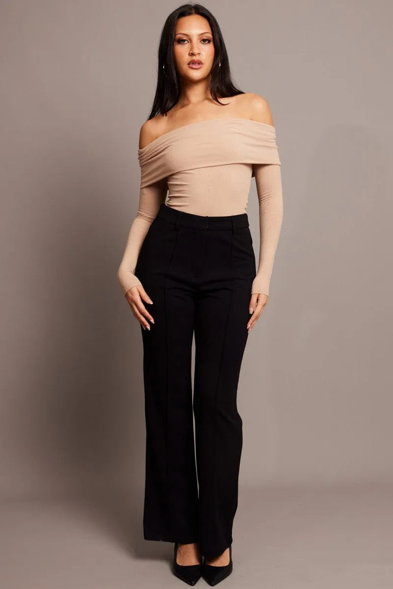 Black Straight Fit Pants High Rise Workwear Modern Waist