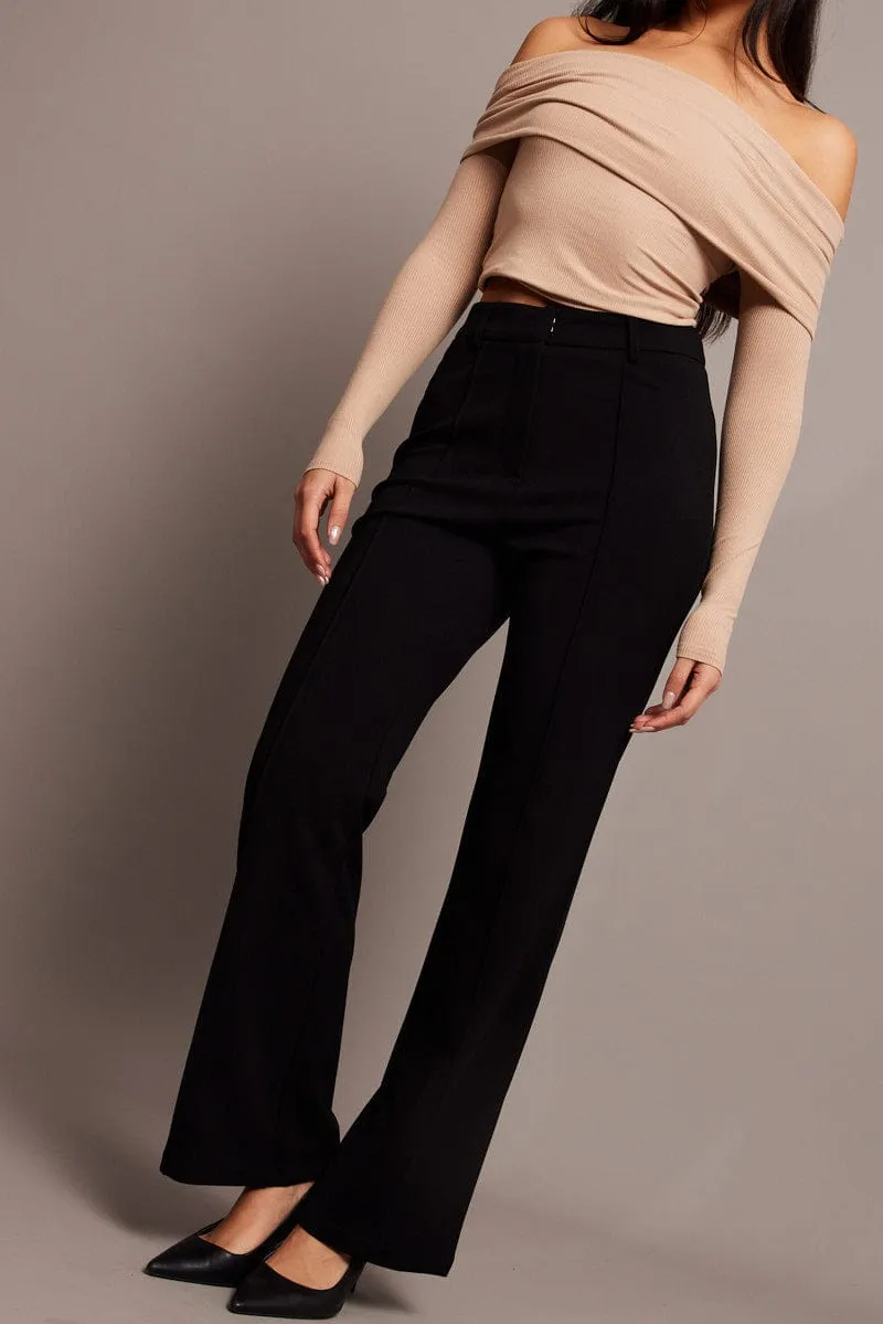 Black Straight Fit Pants High Rise Workwear Outdoor Layer Flexible Durability